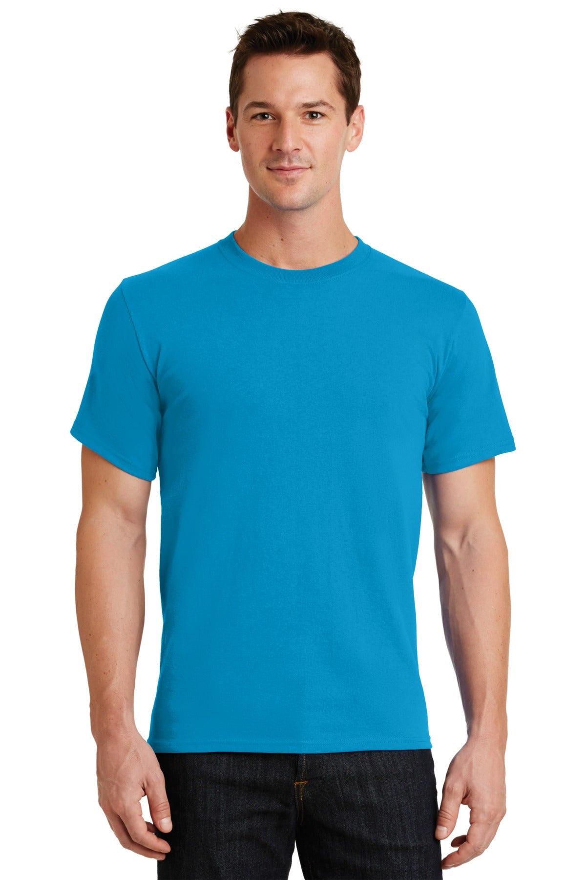 Front View of Turquoise Port & Co Essential Tee. PC61 plain
