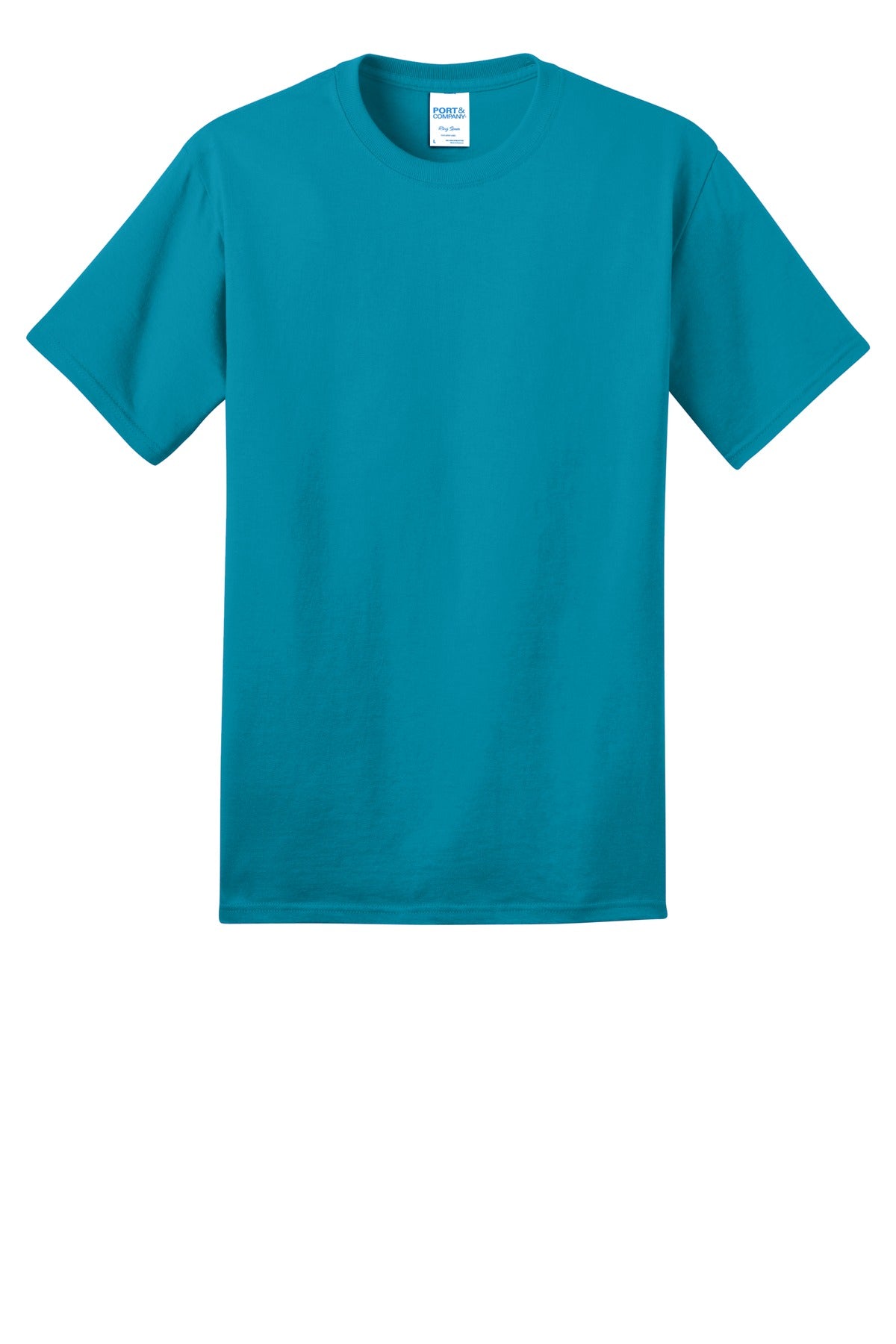 Front View of Turquoise Port & Co Ring Spun Cotton Tee. PC150 plain
