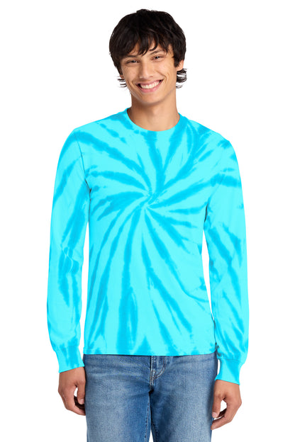 Front View of Turquoise Port & Co Tie-Dye Long Sleeve Tee. PC147LS plain