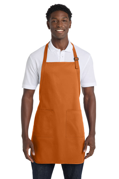 Front View of TxOrange Port Authority Full-Length Apron with Pockets. A500 plain