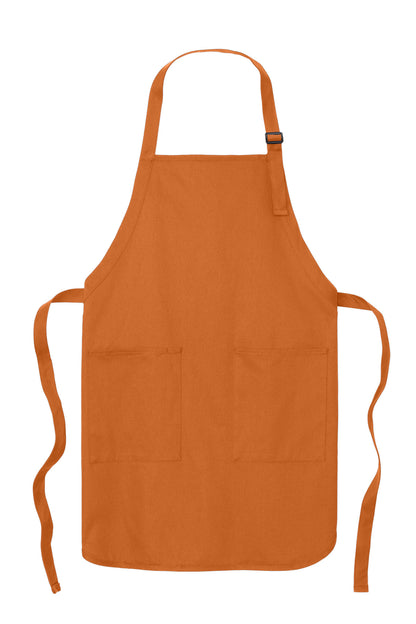 Front View of TxOrange Port Authority Full-Length Apron with Pockets. A500 plain