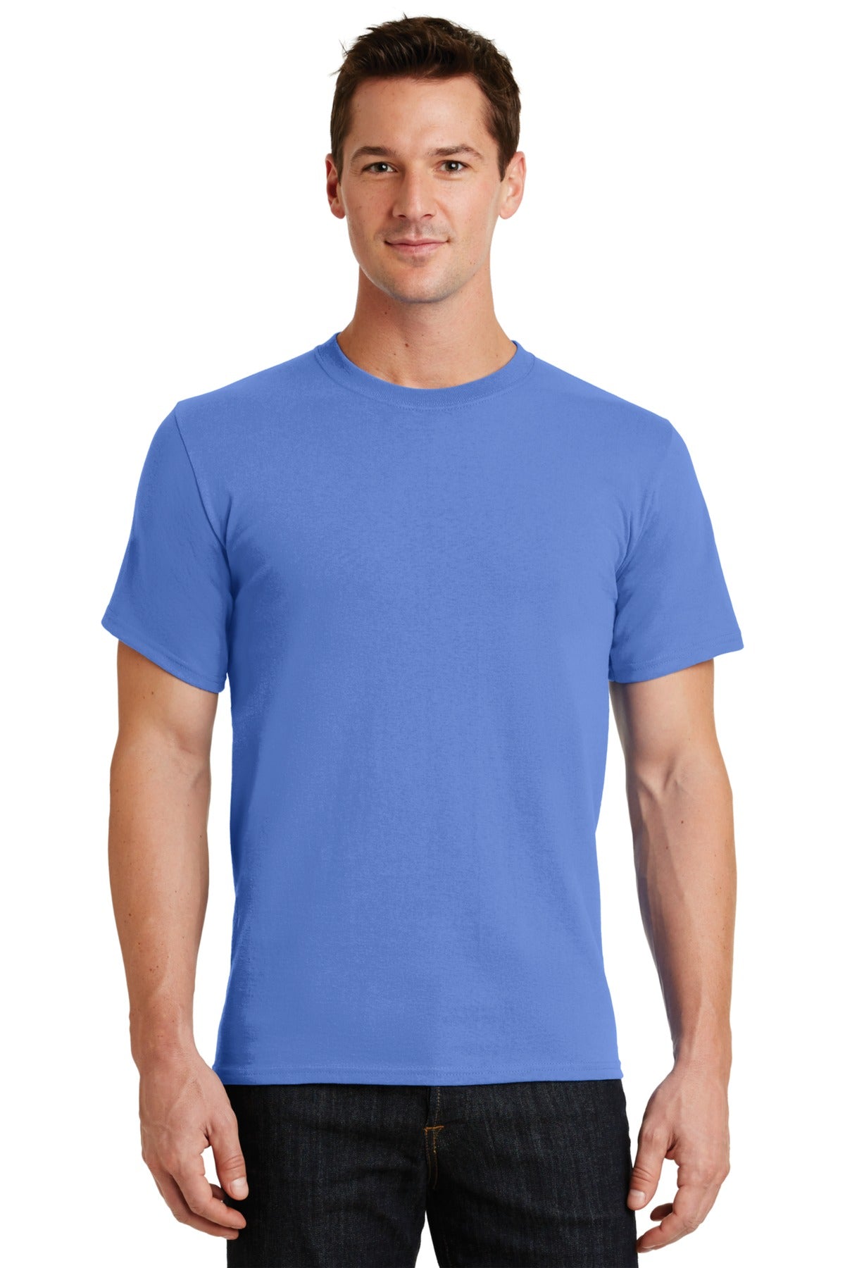 Front View of Ultramarine Port & Co Essential Tee. PC61 plain