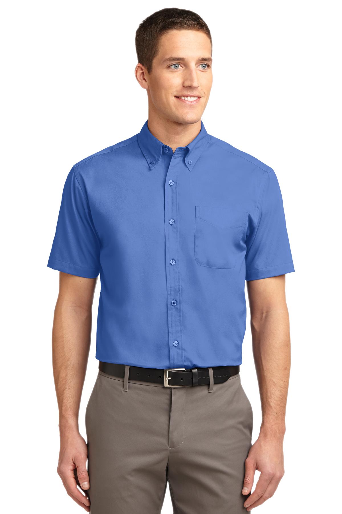 Front View of Ultramarne Blu Port Authority Short Sleeve Easy Care Shirt. S508 plain