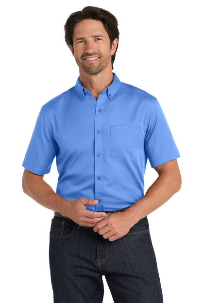 Front View of UltramrnBl Port Authority Short Sleeve SuperPro React Twill Shirt. W809 plain