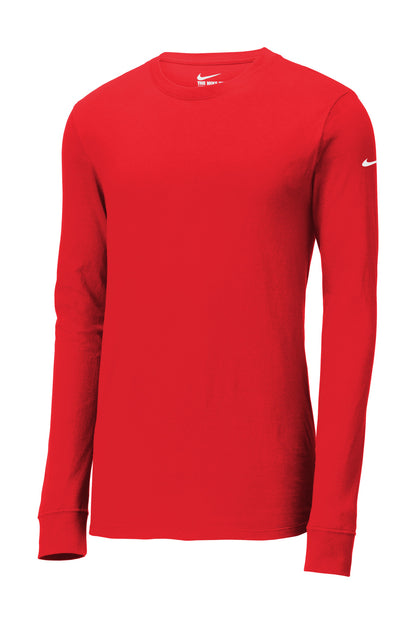 Front View of University Red Nike Dri-FIT Cotton/Poly Long Sleeve Tee. NKBQ5230 plain