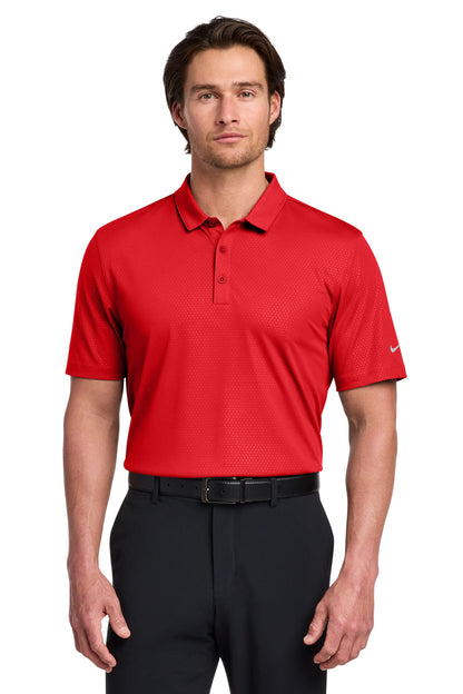 Front View of University Red Nike Dri-FIT Embossed Tri-Blade Polo. 838964 plain