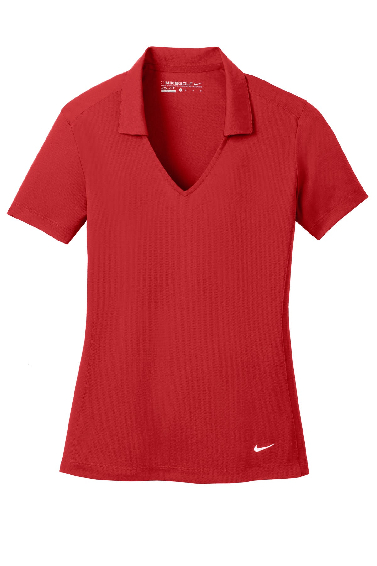 Front View of University Red Nike Women's Dri-FIT Vertical Mesh Polo. 637165 plain