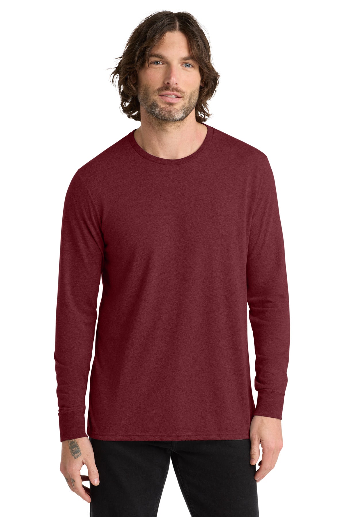 Front View of Vino Red Allmade Unisex Tri-Blend Long Sleeve Tee AL6004 plain