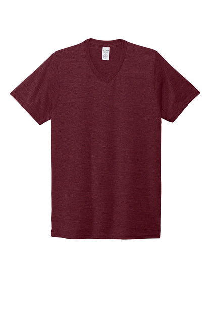 Front View of Vino Red Allmade Unisex Tri-Blend V-Neck Tee AL2014 plain