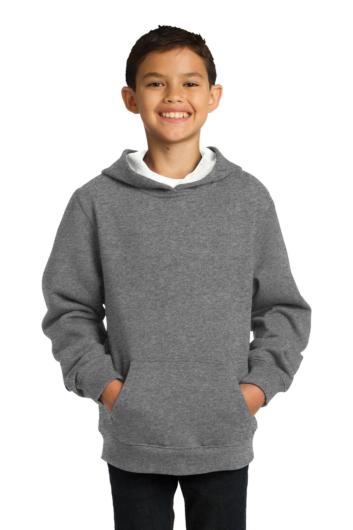 Front View of Vintage Hthr Sport-Tek Youth Pullover Hooded Sweatshirt. YST254 plain