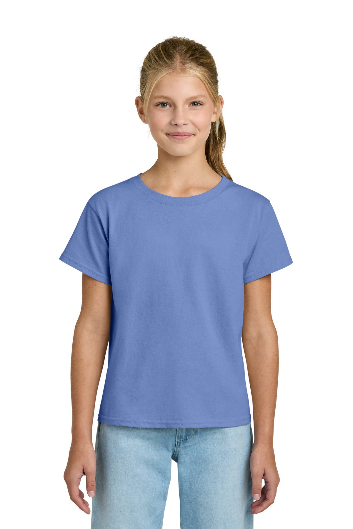 Front View of Violet Gildan Youth Light Cotton Tee 3000B plain