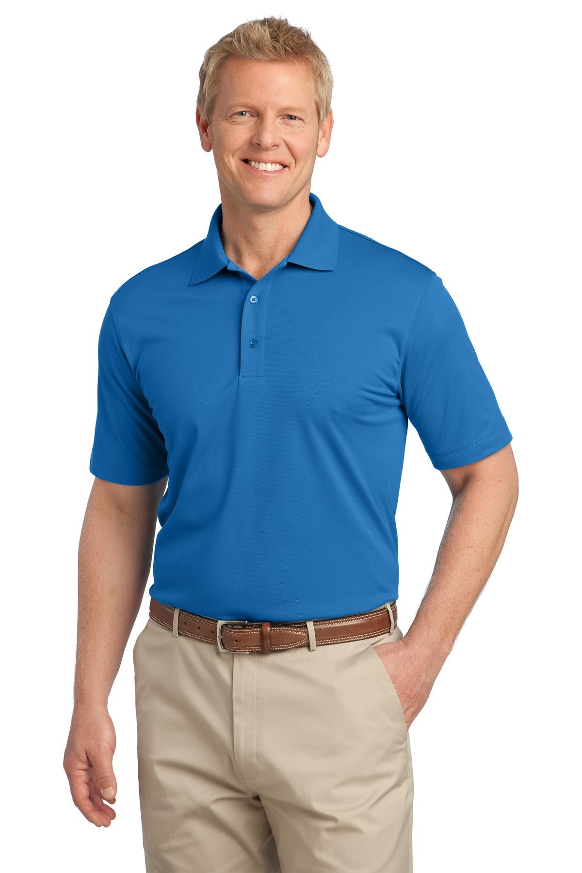 Front View of Vivid Blue Port Authority Tech Pique Polo. K527 plain