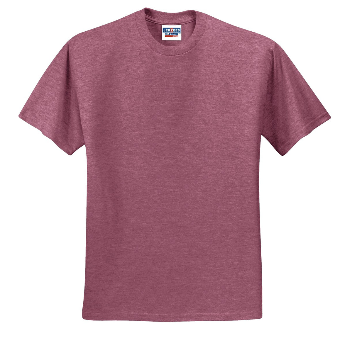 Front View of Vntg He Maroon Jerzees - Dri-Power 50/50 Cotton/Poly T-Shirt. 29M plain