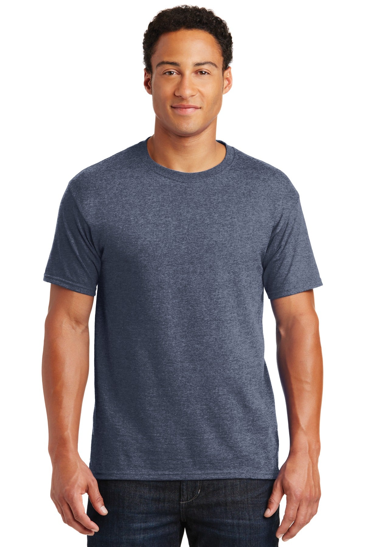 Front View of Vntg He Navy Jerzees - Dri-Power 50/50 Cotton/Poly T-Shirt. 29M plain