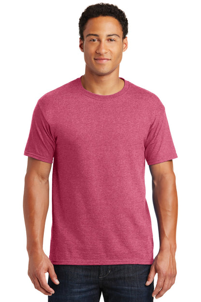 Front View of Vntg He Red Jerzees - Dri-Power 50/50 Cotton/Poly T-Shirt. 29M plain