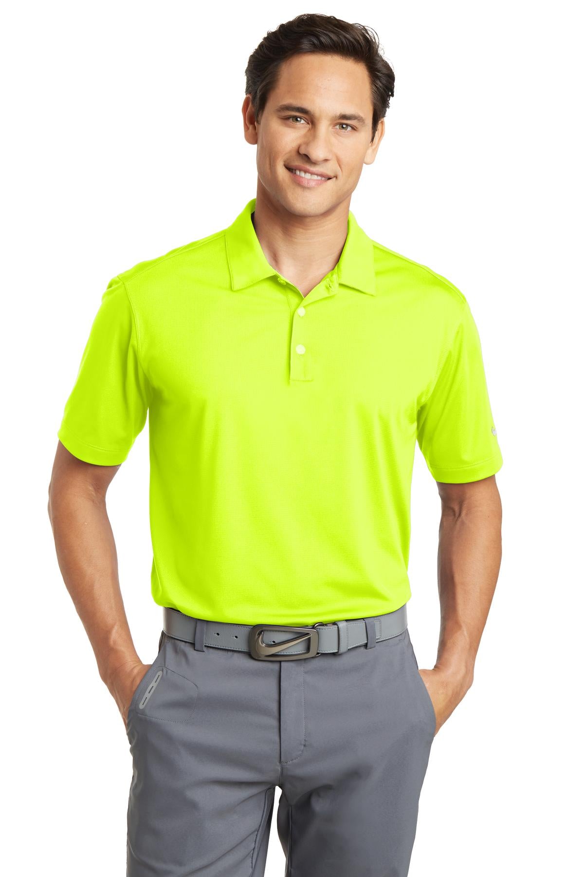 Front View of Volt Nike Dri-FIT Vertical Mesh Polo. 637167 plain