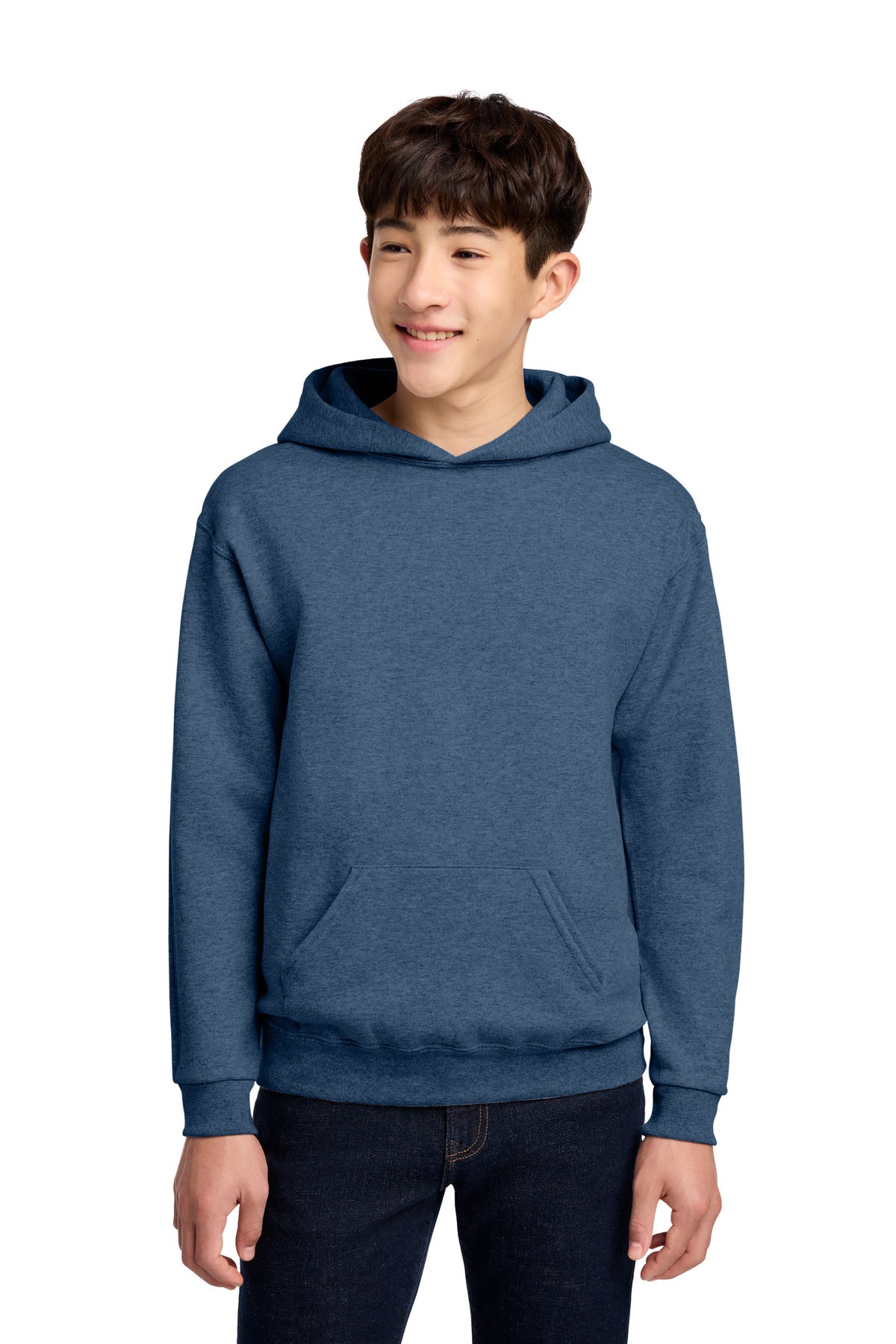 Front View of VtgHtrBl Jerzees - Youth NuBlend Pullover Hooded Sweatshirt. 996Y plain