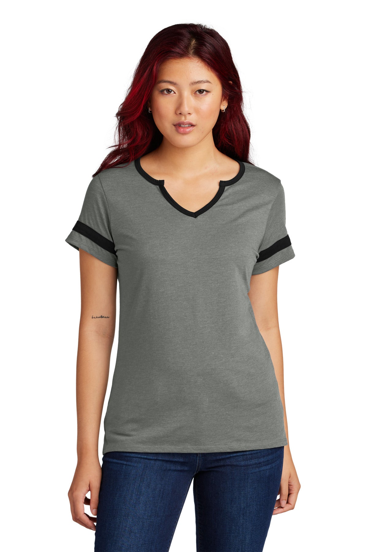 Front View of VtgHtr/Blk Sport-Tek Women's Halftime Notch Neck Tee LST6041 plain