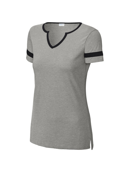 Front View of VtgHtr/Blk Sport-Tek Women's Halftime Notch Neck Tee LST6041 plain