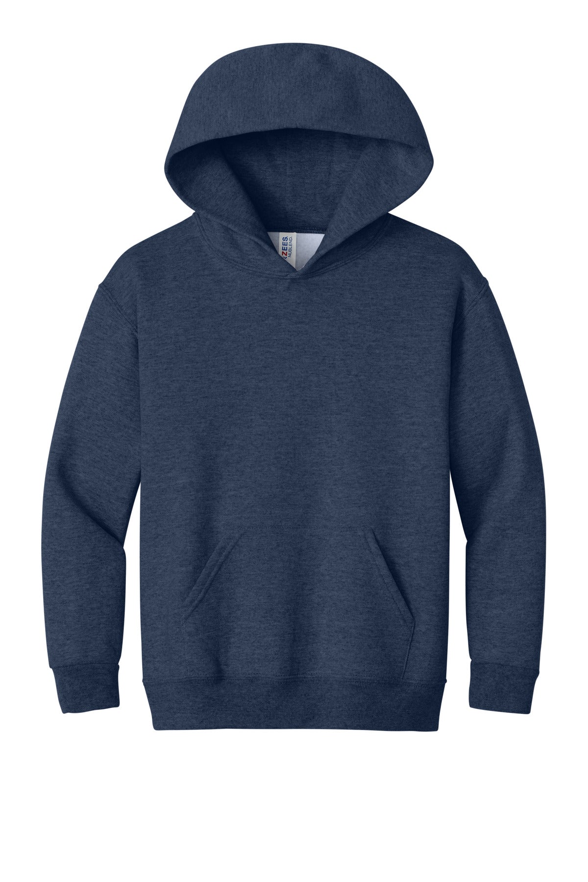 Front View of VtgHtrNavy Jerzees - Youth NuBlend Pullover Hooded Sweatshirt. 996Y plain