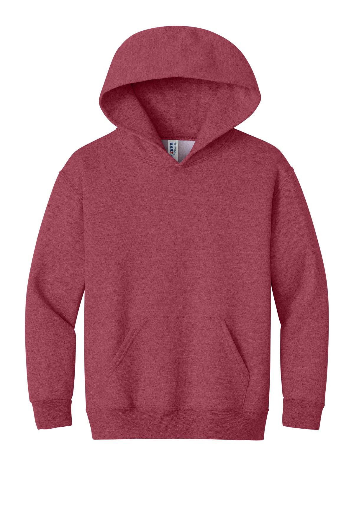 Front View of VtgHtrRed Jerzees - Youth NuBlend Pullover Hooded Sweatshirt. 996Y plain