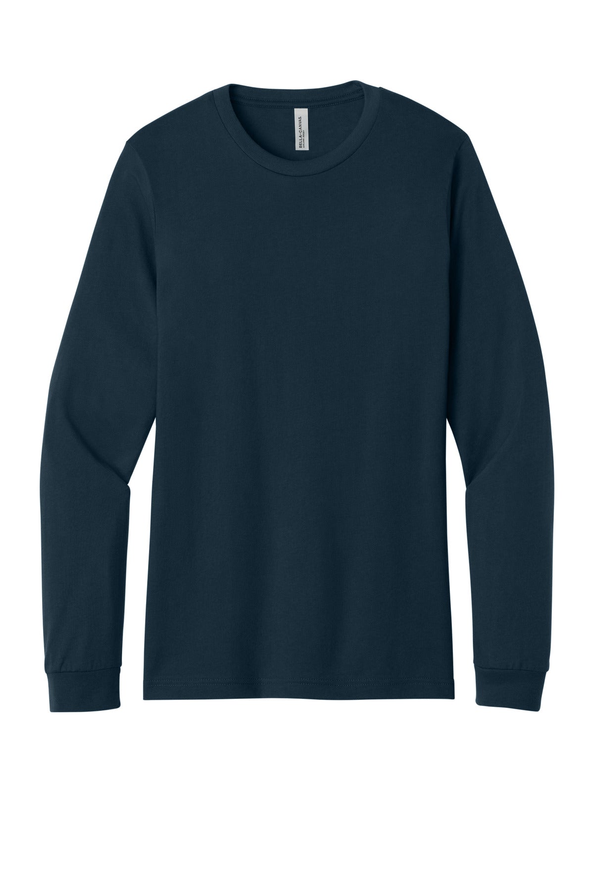 Front View of VtgNavy BELLA+CANVAS Unisex Jersey Long Sleeve Tee. BC3501 plain