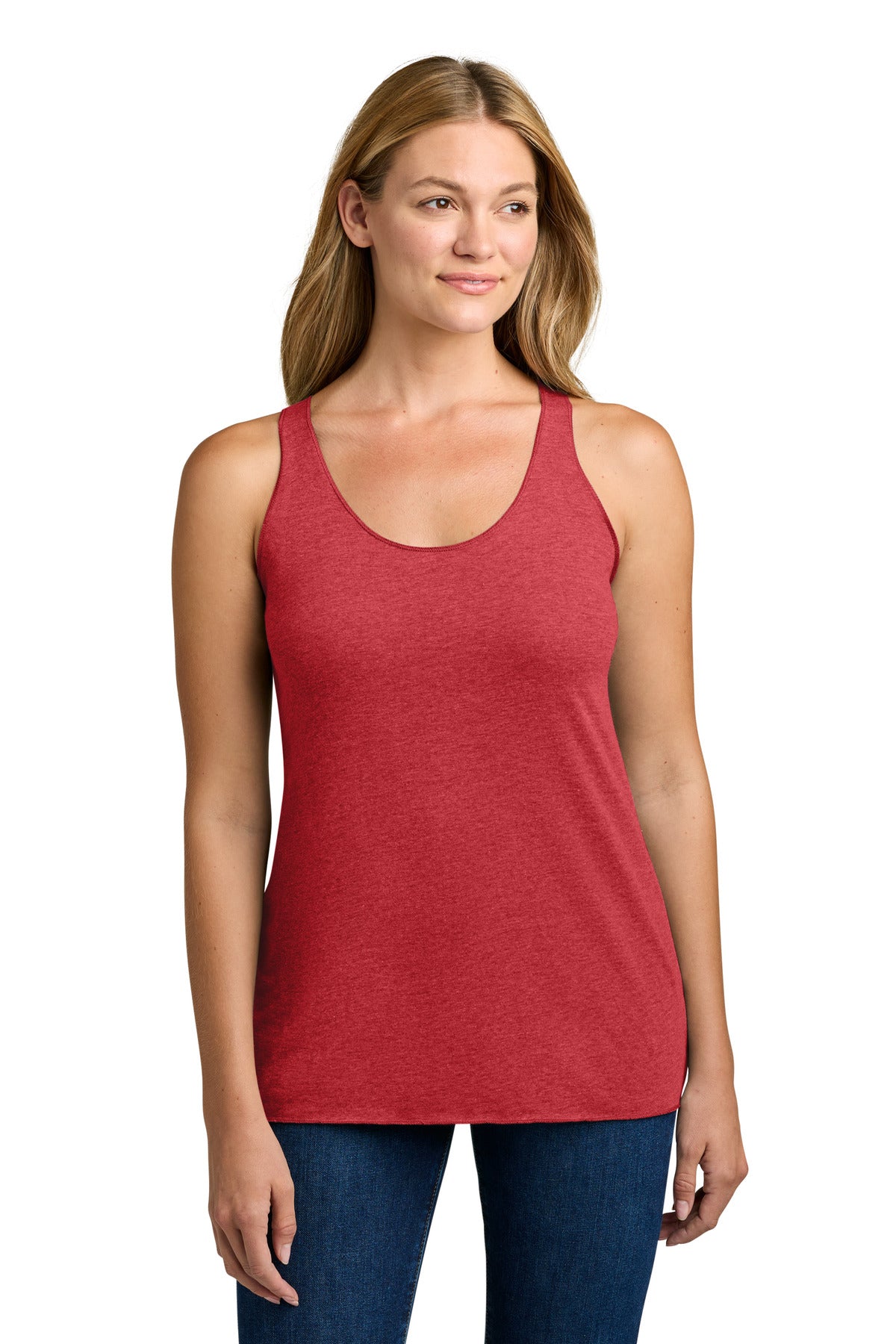 Front View of VtgRed Next Level Apparel Women's Tri-Blend Racerback Tank. NL6733 plain