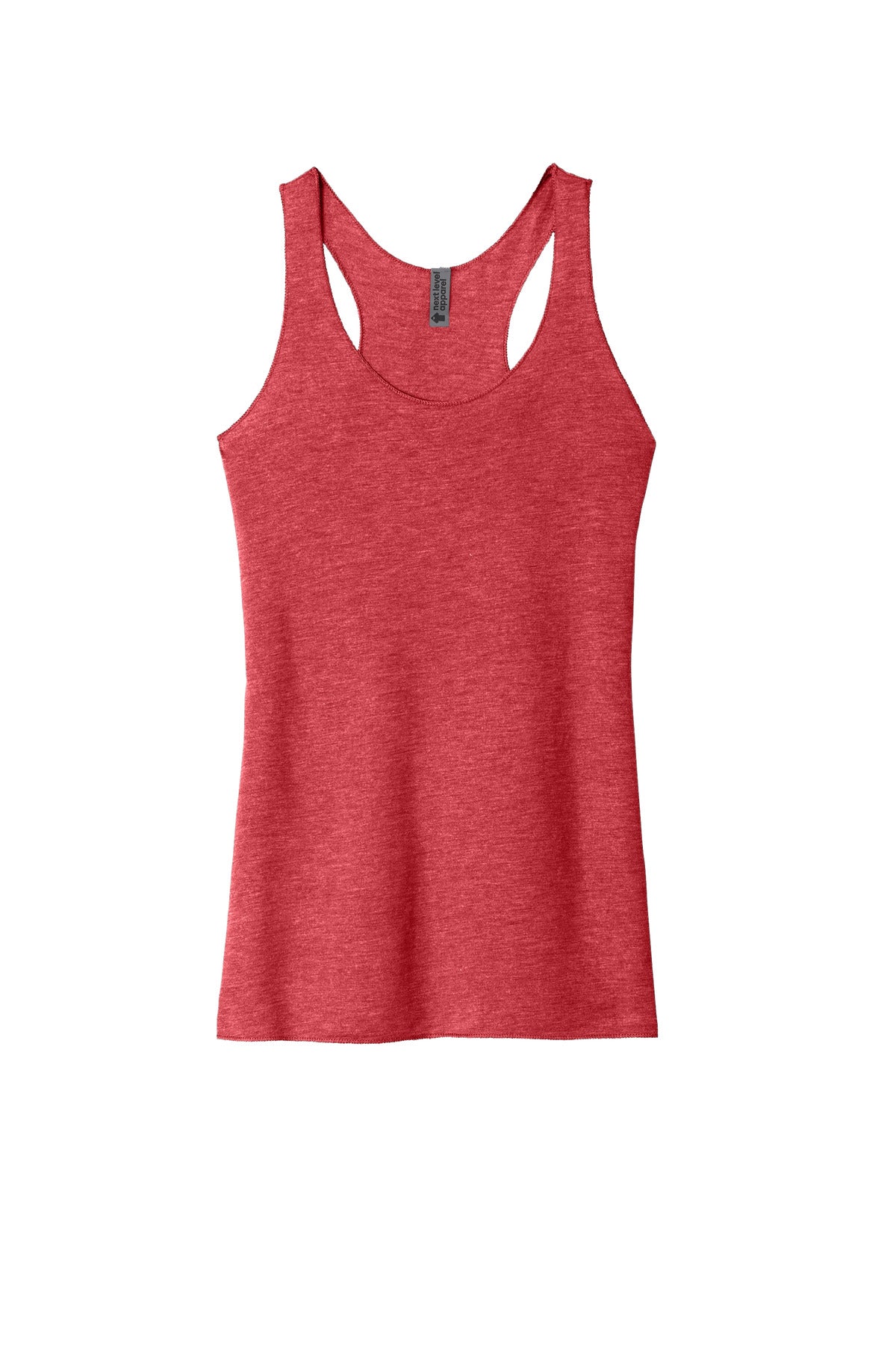 Front View of VtgRed Next Level Apparel Women's Tri-Blend Racerback Tank. NL6733 plain