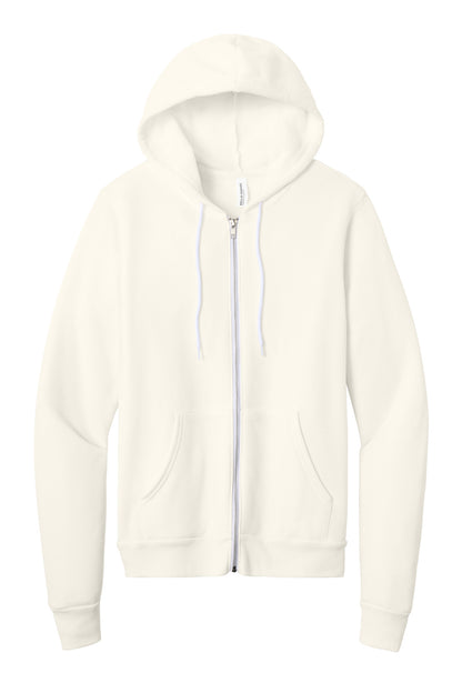Front View of VtgWhite BELLA+CANVAS Unisex Sponge Fleece Full-Zip Hoodie. BC3739