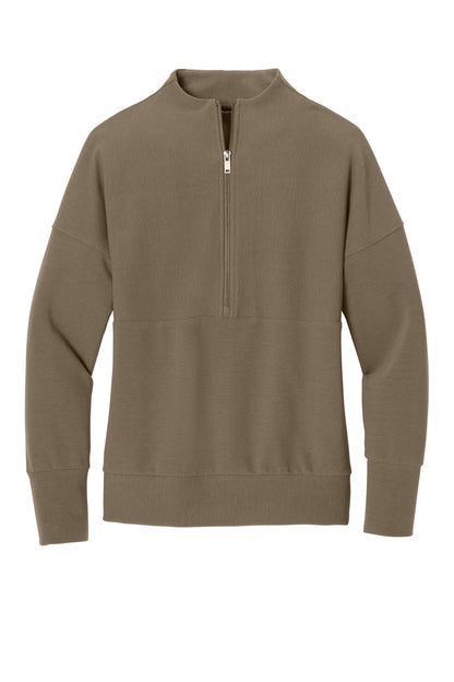 Front View of WarmTaupe Mercer+Mettle Women's Linear Texture 1/4-Zip MM3041 plain