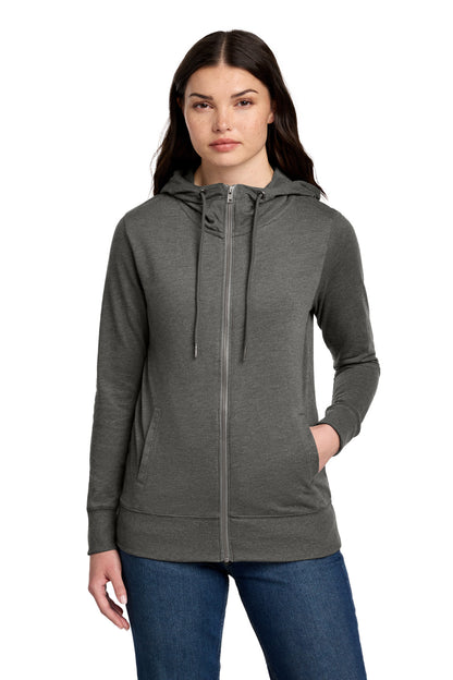 Front View of WashedCoal District Women's Featherweight French Terry Full-Zip Hoodie DT673 plain