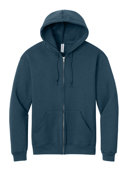 Front View of WashedNavy Jerzees Rugged Unisex Full-Zip Hooded Sweatshirt Z12M plain