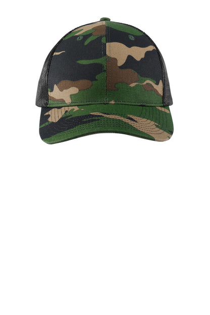 Front View of WdlndCm/Bk Port Authority Snapback Trucker Cap. C402 plain
