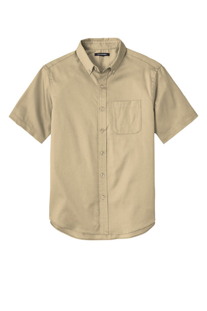 Front View of Wheat Port Authority Short Sleeve SuperPro React Twill Shirt. W809 plain