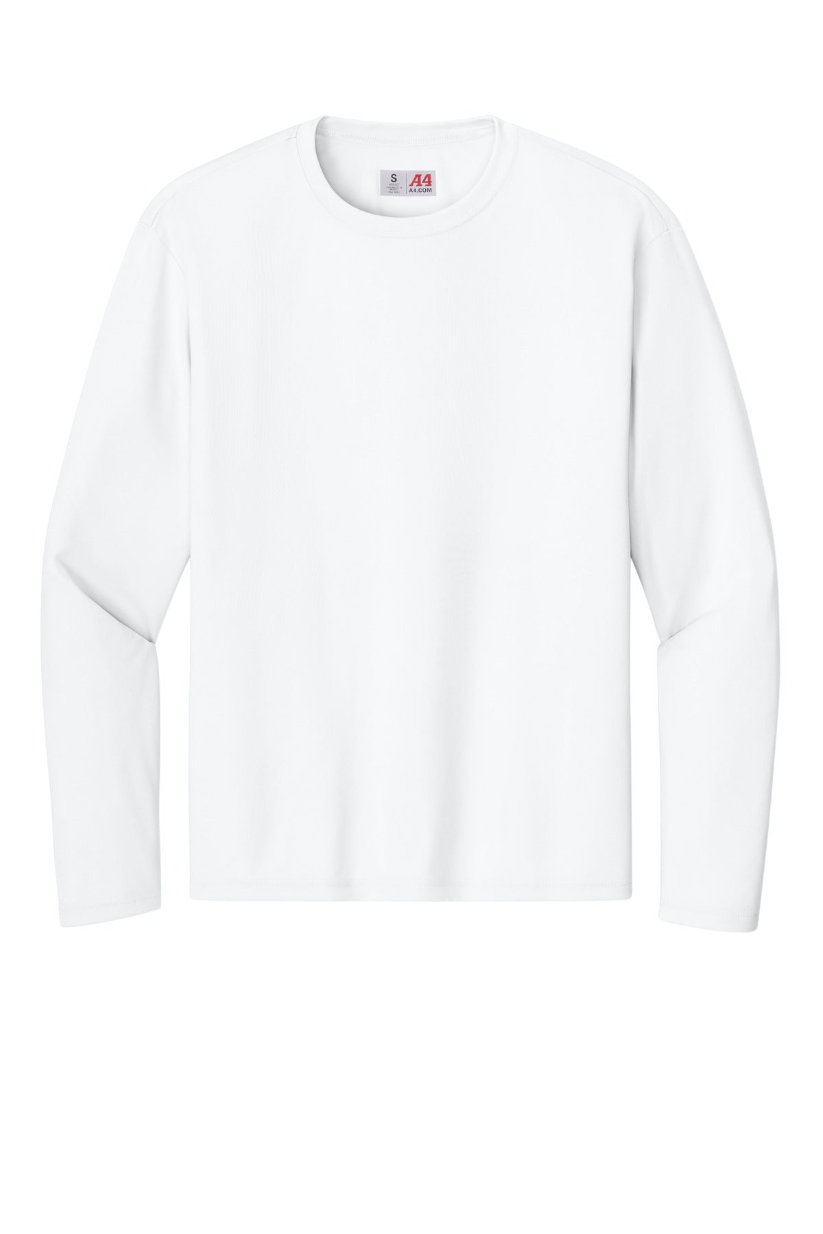 Front View of White A4 Cooling Performance Long Sleeve Tee A4N3165 plain