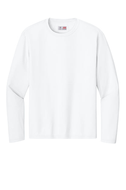 Front View of White A4 Cooling Performance Long Sleeve Tee A4N3165 plain