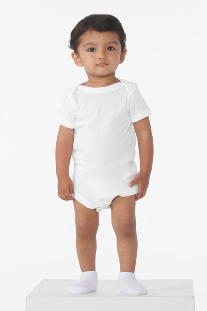Front View of White BELLA+CANVAS Infant Jersey Short Sleeve One Piece BC100B plain