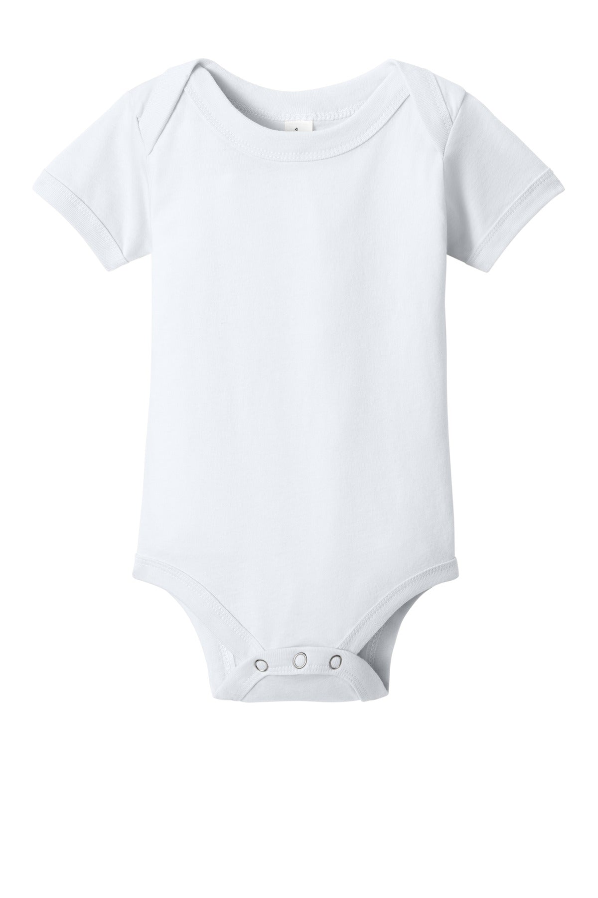 Front View of White BELLA+CANVAS Infant Jersey Short Sleeve One Piece BC100B plain