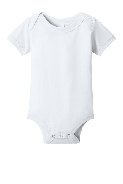 Front View of White BELLA+CANVAS Infant Jersey Short Sleeve One Piece BC100B plain