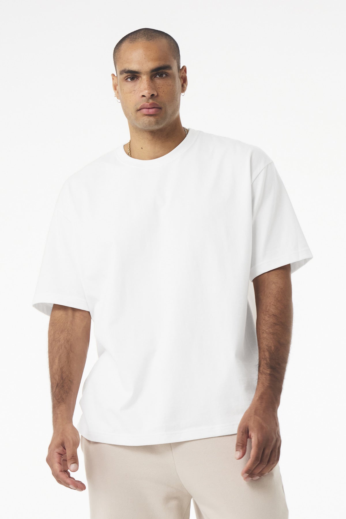 Front View of White BELLA+CANVAS Unisex 7.5-Ounce Heavyweight Tee BC4610 plain