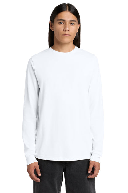 Front View of White BELLA+CANVAS Unisex Jersey Long Sleeve Tee. BC3501 plain