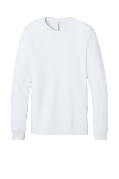 Front View of White BELLA+CANVAS Unisex Jersey Long Sleeve Tee. BC3501 plain