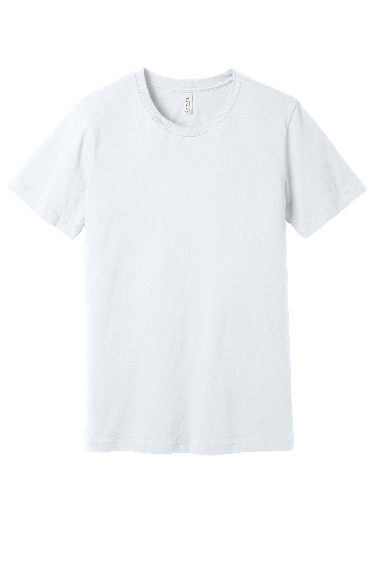 Front View of White BELLA+CANVAS Unisex Jersey Short Sleeve Tee. BC3001 plain