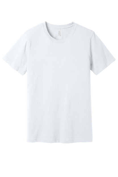 Front View of White BELLA+CANVAS Unisex Jersey Short Sleeve Tee. BC3001 plain