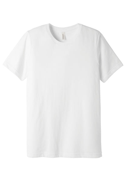 Front View of White BELLA+CANVAS Unisex Poly-Cotton Short Sleeve Tee. BC3650 plain