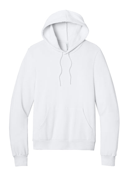 Front View of White BELLA+CANVAS Unisex Sponge Fleece Pullover Hoodie. BC3719 plain