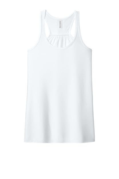 Front View of White BELLA+CANVAS Women's Flowy Racerback Tank. BC8800 plain