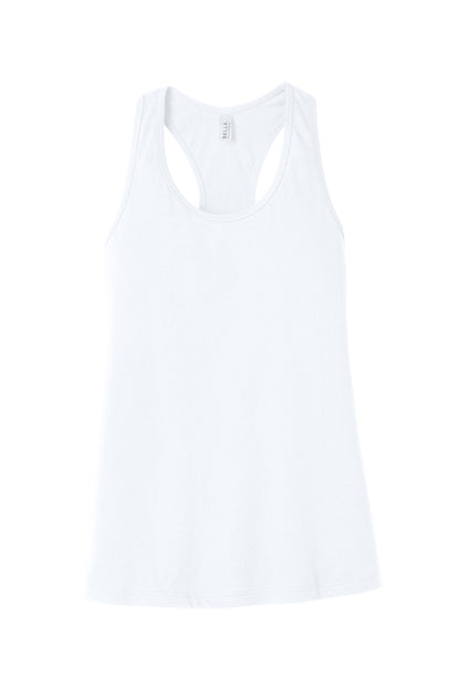 Front View of White BELLA+CANVAS Women's Jersey Racerback Tank. BC6008 plain
