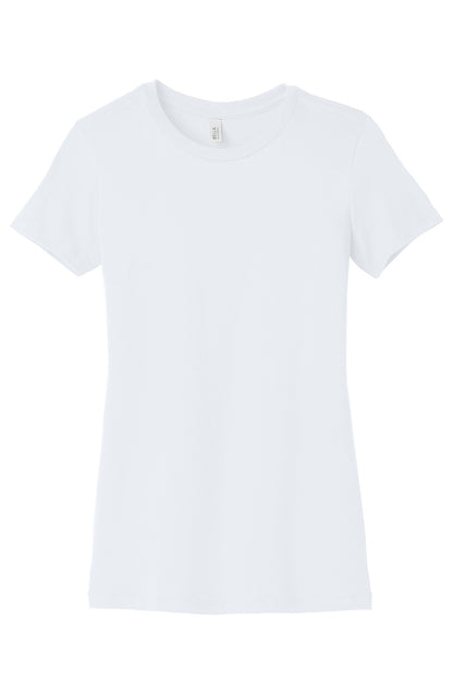 Front View of White BELLA+CANVAS Women's Slim Fit Tee. BC6004 plain