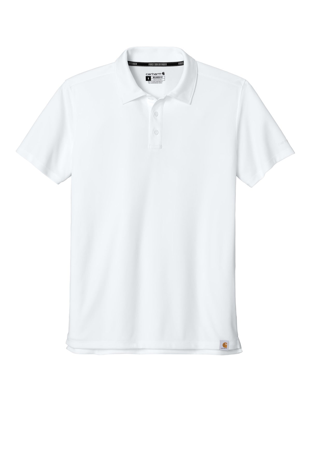 Front View of White Carhartt Force Sun Defender Polo CT106899 plain